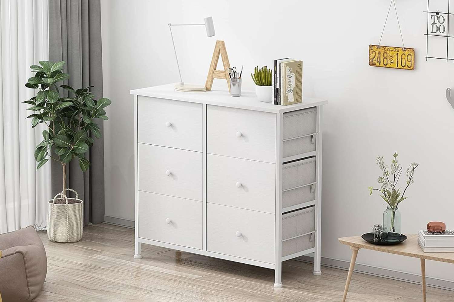 BOLUO White Dresser for Bedroom 6 Drawer Organizers Fabric Storage Chest Tower Small Dressers Unit for Closet Nursery Hallway Office, Kids and Adult Modern