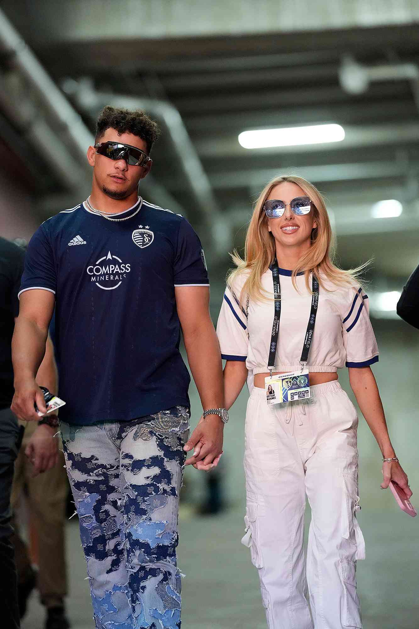 Kansas City, Kansas, USA; Patrick Mahomes and his wife Brittany arrive for a match between Inter Miami CF at Sporting Kansas City at Children's Mercy Park.