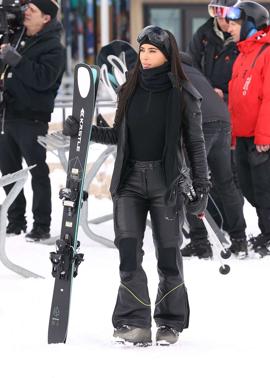 Kim, Kendall and Khloe bring A-LIST style to the slopes as they hit Buttermilk mountain in Aspen Kim was spotted in a full Chanel carrying her OWN skis as she prepared to hit the snow. Khloe meanwhile sported Balenciaga with a ADORABLE CAT EAR helmet as the sisters spent a days skiing with Corey and Kris.