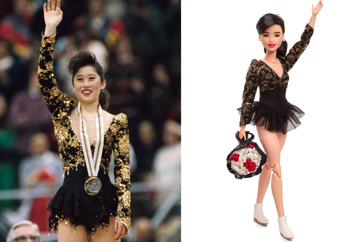 Kristi Yamaguchi of the United States wins a gold medal at the 1992 Winter Olympics in Albertville, France; Kristi Yamaguchi Gets a Barbie in Her Likeness for AAPI Heritage Month 