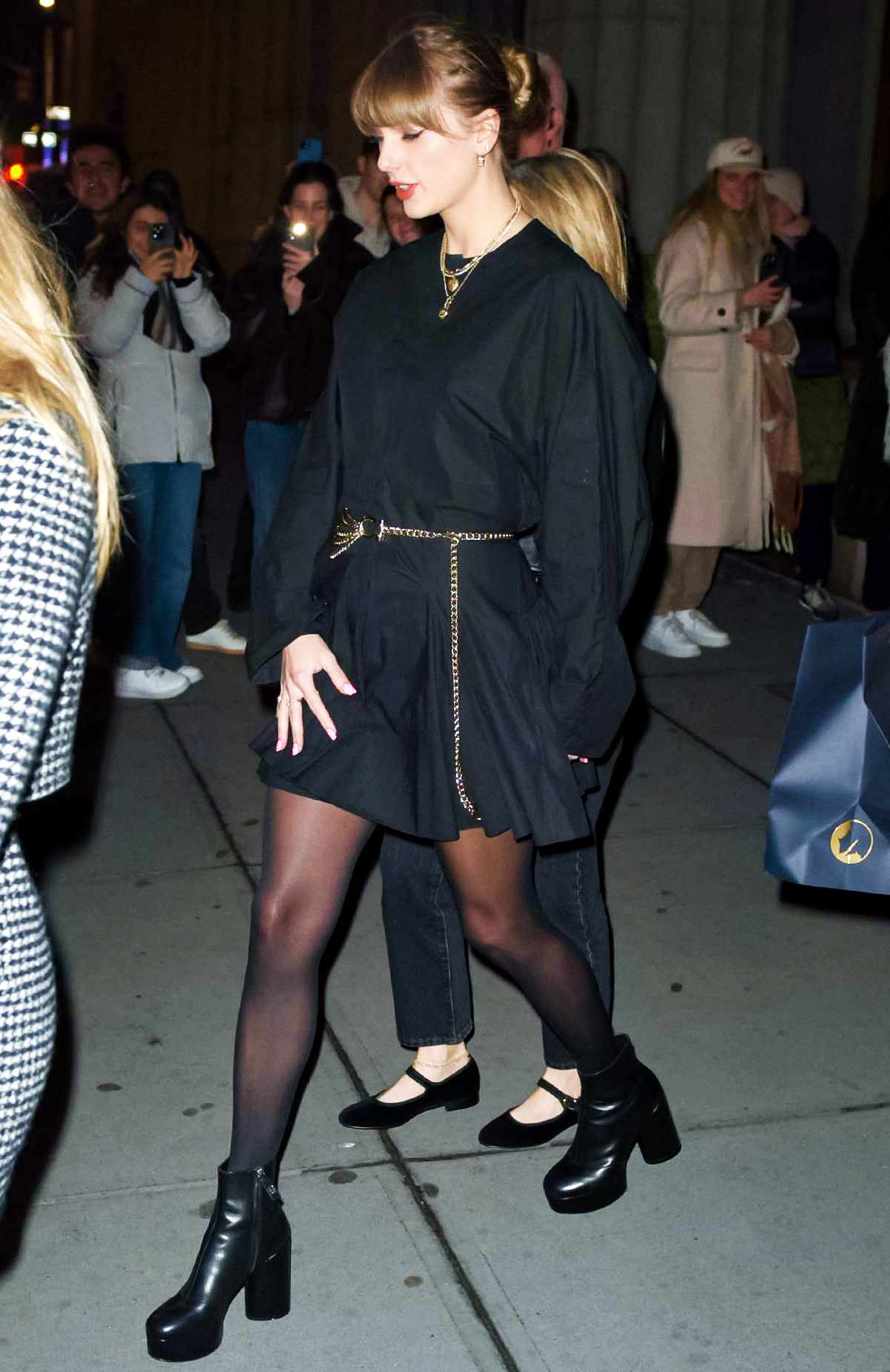 Taylor Swift is seen leaving Nobu Downtown restaurant on January 23, 2024 in New York City.