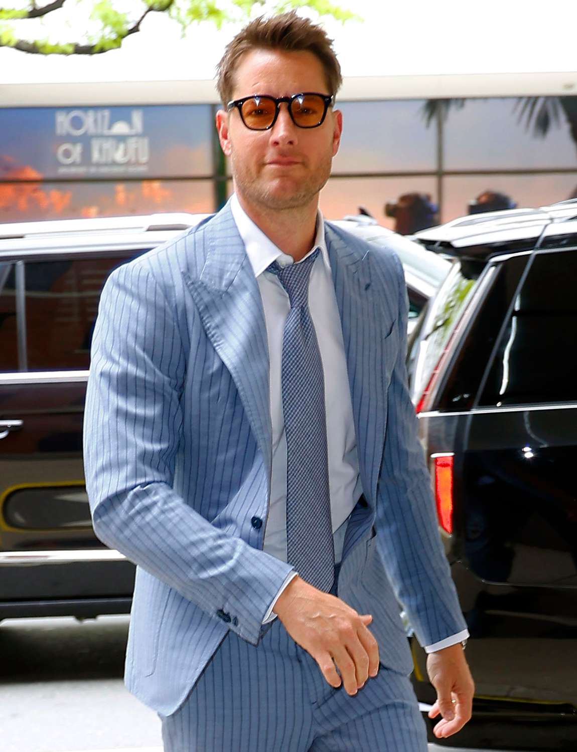 Justin Hartley is seen arriving at CBS Studios in New York City.