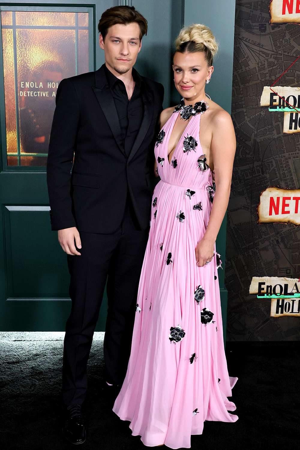 Jake Bongiovi and Millie Bobby Brown attend Netflix's "Enola Holmes 2" World Premiere at The Paris Theatre on October 27, 2022