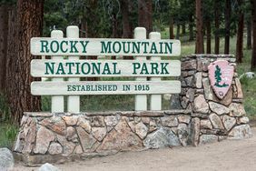 Entrance sign for Rocky Mountain National Park.