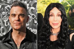 Robbie Williams attends the opening reception for the Black And White Paintings, cher attends the-amfAR Cannes Gala 30th edition.