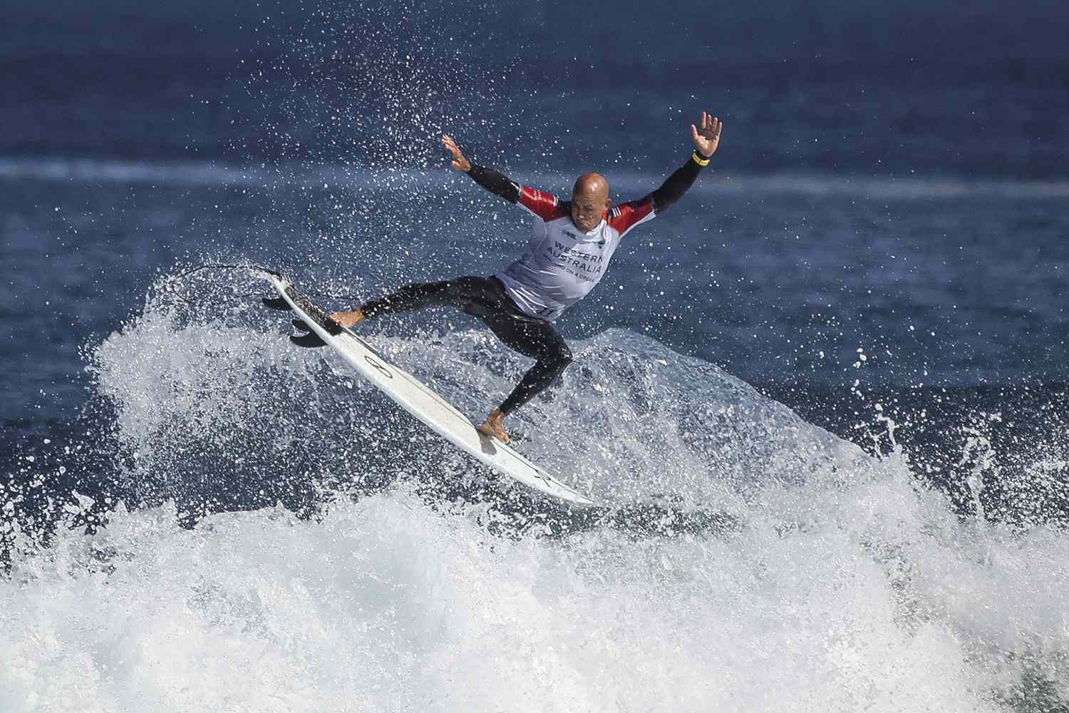 US surfer Kelly Slater competes during the Margaret River Pro surfing competition at Margaret River, in Perth in Western Australia on April 16, 2024