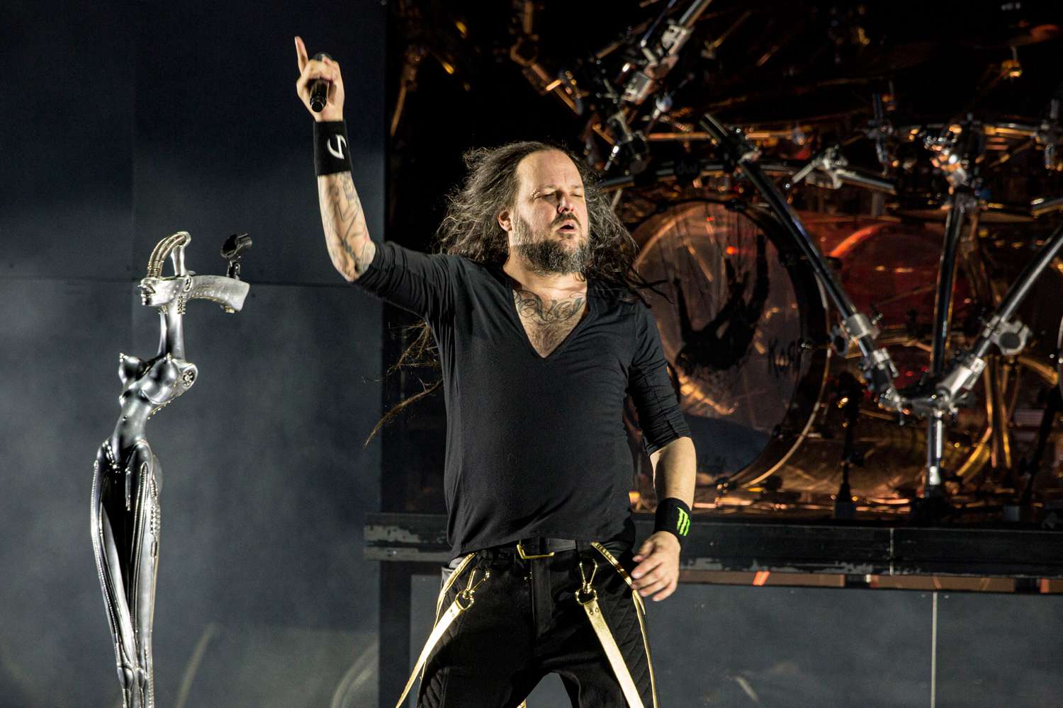 Musician Jonathan Davis of Korn performs on stage at North Island Union Amphitheatre on September 02, 2019 in Chula Vista, California.