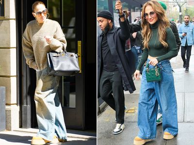 Jennifer Lopez wearing platform shoes in New York City.