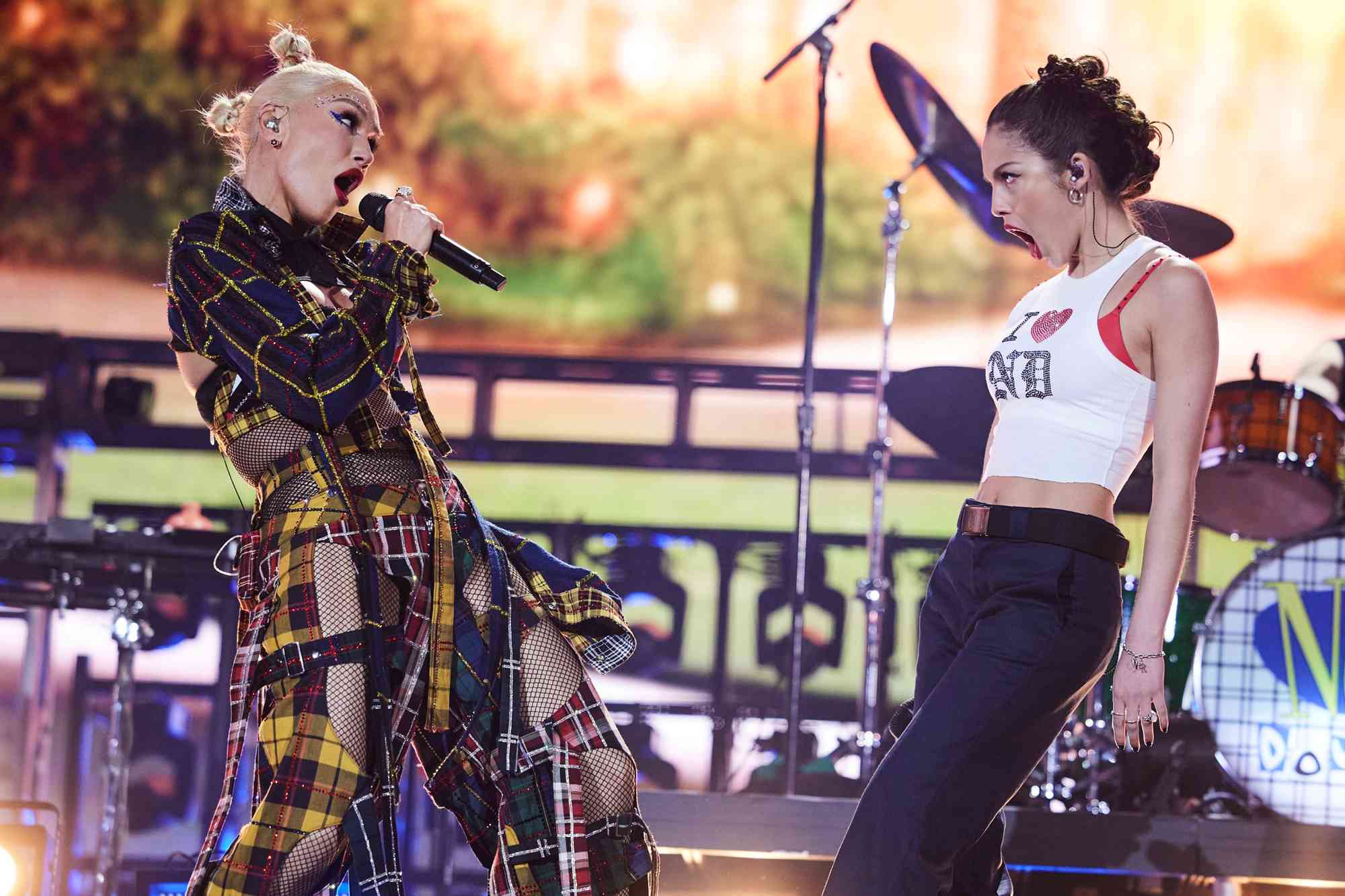 Gwen Stefani of No Doubt and Olivia Rodrigo perform at the Coachella Stage during the 2024 Coachella Valley Music and Arts Festival at Empire Polo Club on April 13, 2024 in Indio, California