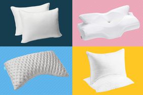Four of the best pillows on Amazon, each on a different color background