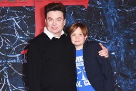 Canadian actor Mike Myers (L) and his son Spike Myers attend "Stranger Things" season 4 premiere at Netflix Brooklyn in New York City on May 14, 2022.