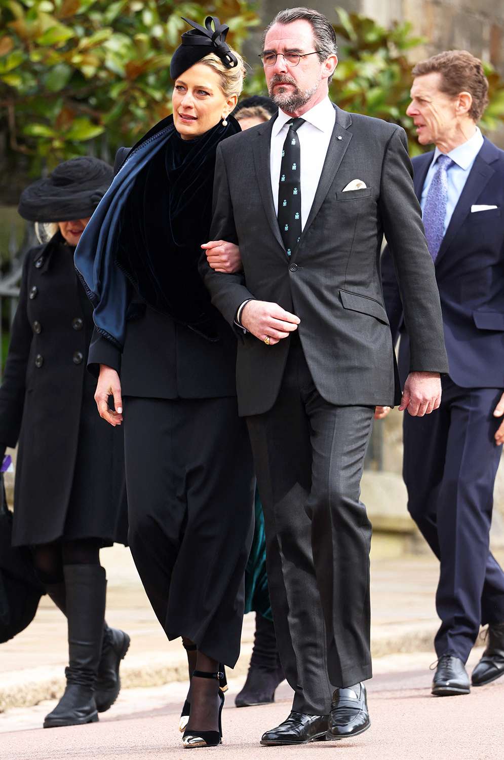 Princess Tatiana of Greece and Denmark and Prince Nikolaos of Greece arrives to attend a thanksgiving service for the life of King Constantine of the Hellenes, at St George's Chapel at Windsor Castle on February 27, 2024. 