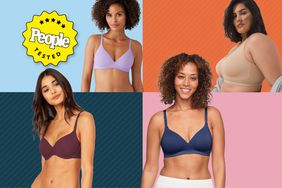 Collage of wireless bras we recommend on a colorful background