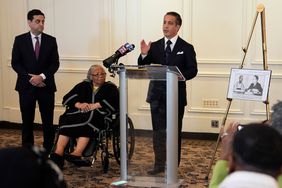 Lawyer Joseph Marrone, right, speaks during a news conference with client Susie Williams Carter, center, and lawyer Michael Pomerantz, Monday, May 20, 2024, in Philadelphia. Carter, the sister of the youngest person ever executed in the state of Pennsylvania, Alexander McClay Williams, 16, is suing the county where the Black teenager was convicted in 1931. The suit comes two years after Williams' conviction by an all-white jury was vacated. 