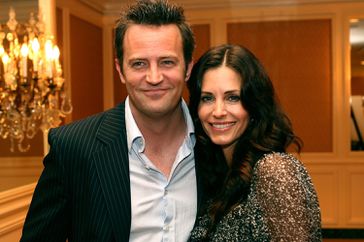 Actor Matthew Perry and actress Courteney Cox Arquette mingle at the AFI Associates luncheon honoring Hollywood's Arquette family with the 6th Annual "Platinum Circle Award" held at the Regent Beverly Wilshire Hotel on May 10, 2006 in Beverly Hills, California. 