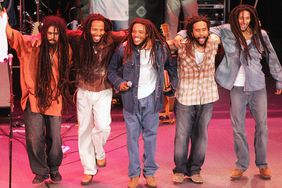 Damian, Ziggy, Stephen, Kymani and Julian Marley, sons of Bob Marley, perform onstage at the "Roots, Rock, Reggae Tour 2004" at the Filene Center August 8, 2004 in Vienna, Virginia