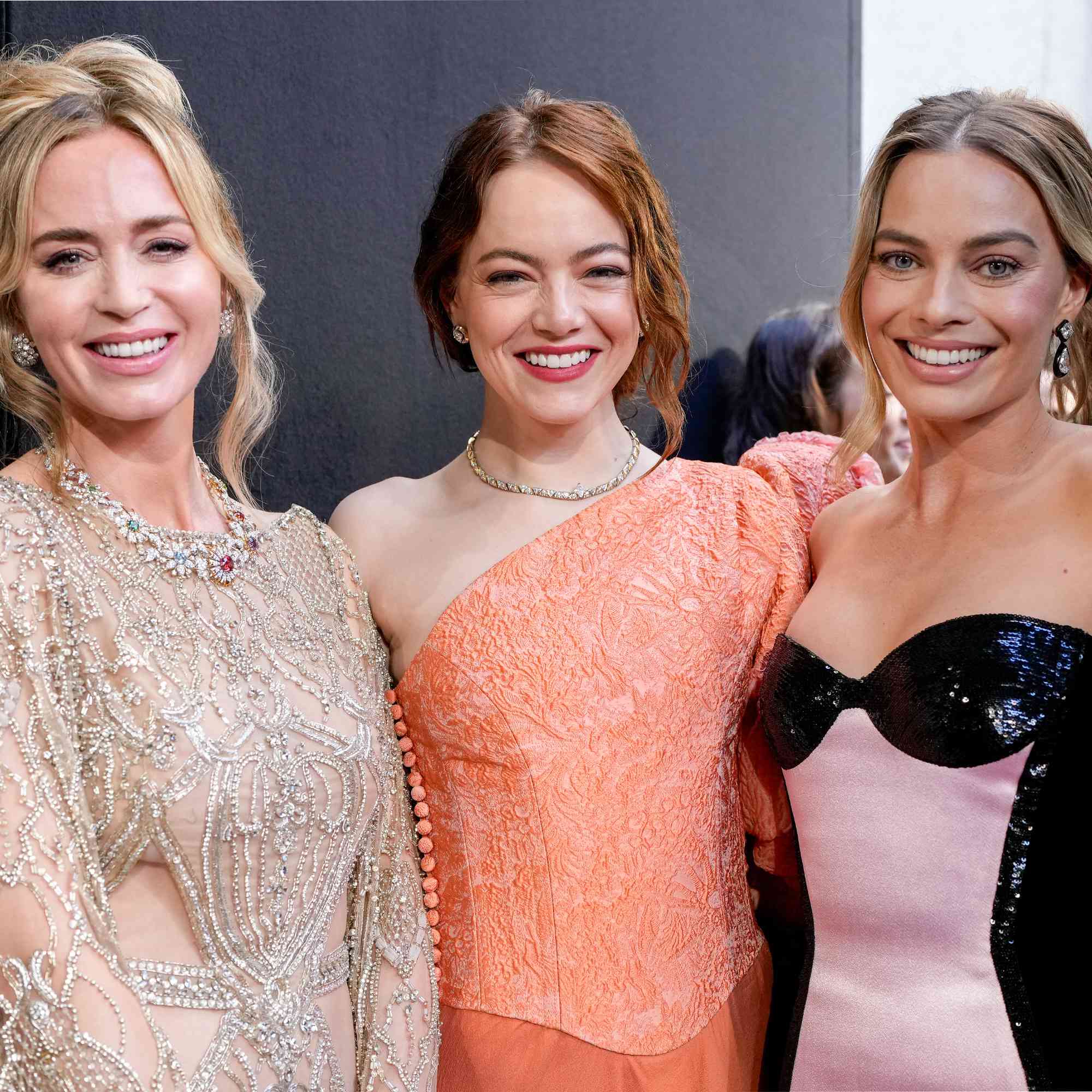 Emily Blunt, Emma Stone and Margot Robbie attend the EE BAFTA Film Awards 