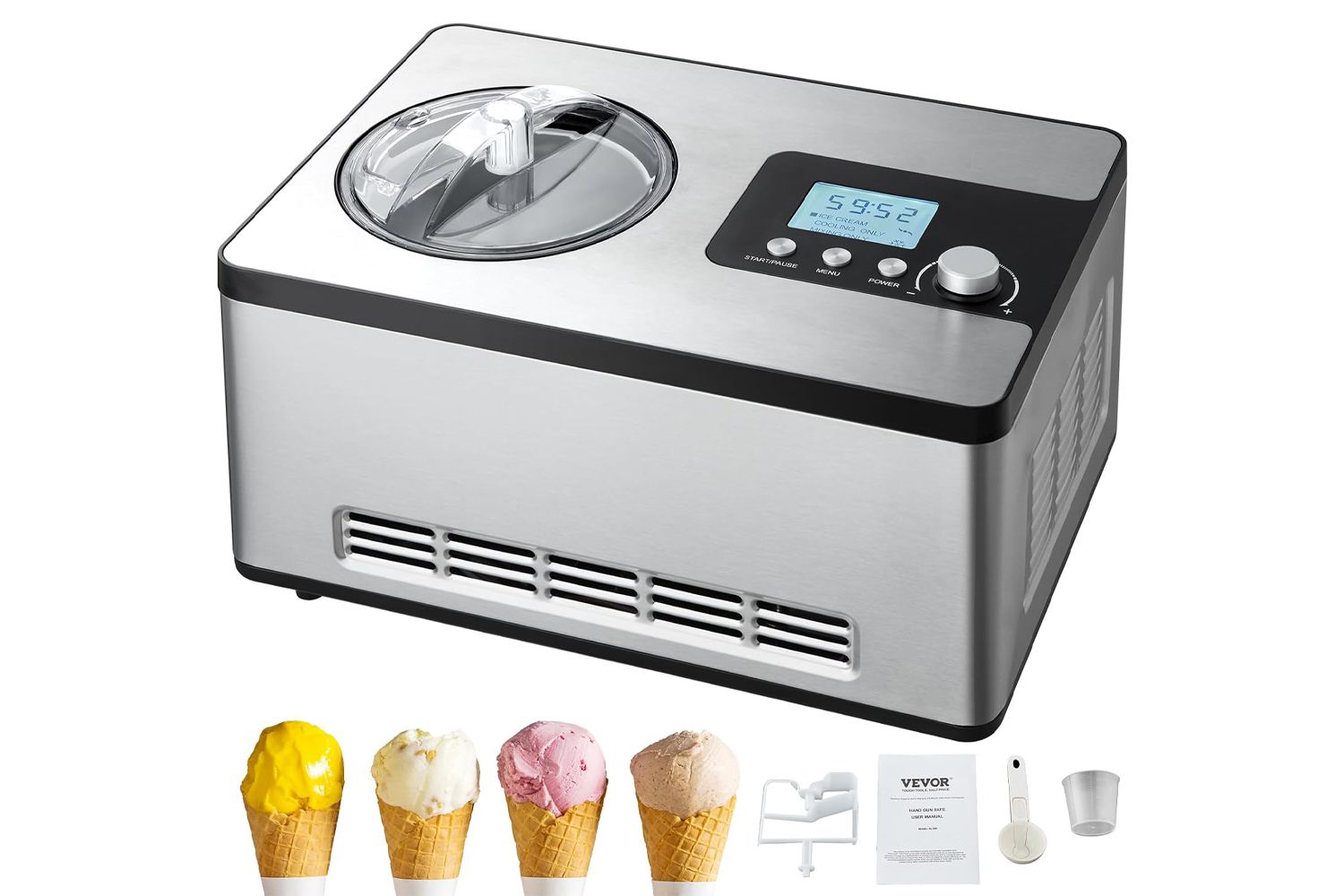 VEVOR 2 Quart Automatic Ice Cream Maker with Built-In Compressor