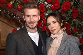 David and Victoria Beckham attend the Kent & Curwen presentation during London Fashion Week Men's January 2019 at Two Temple Place on January 6, 2019 in London, England.