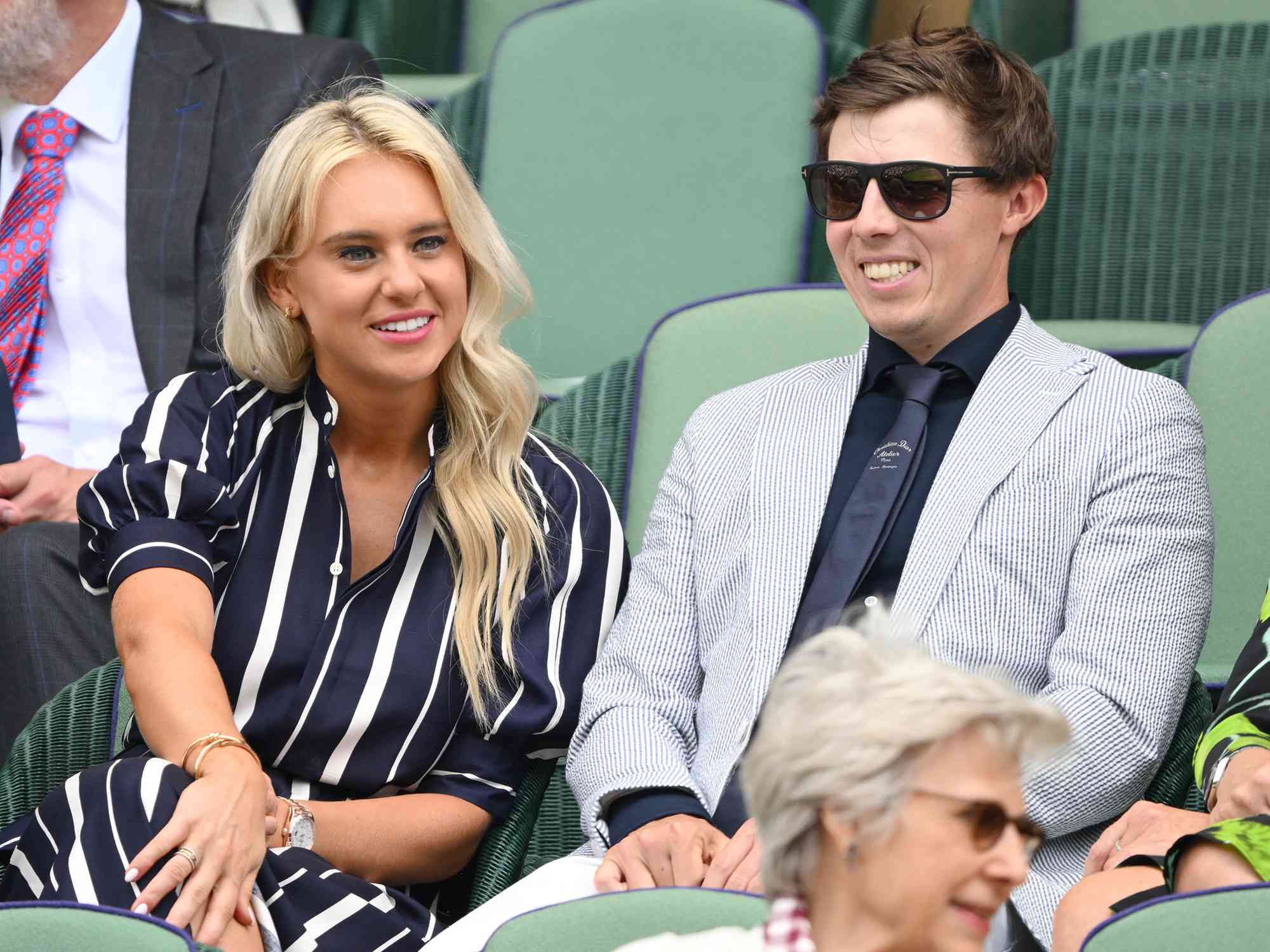 Katherine Gaal and Matthew Fitzpatrick attend day eight of the Wimbledon Tennis Championships at the All England Lawn Tennis and Croquet Club on July 10, 2023