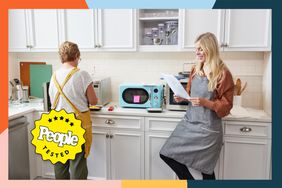 People testing some of the best microwaves in a kitchen with a colorful border and a People Tested badge.. 