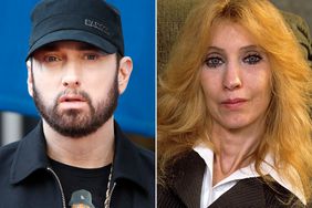 Eminem attends a ceremony honoring Curtis "50 Cent" Jackson with a star on the Hollywood Walk of Fame on January 30, 2020. ; minem's mother Debbie Mathers during a portrait session outside her house in September, 2005 in Detroit, Michigan. 