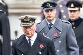 Prince Charles, Prince of Wales leads Prince William, Duke of Cambridge and Prince Edward, Earl of Wessex to the Cenotaph during the National Service Of Remembrance on November 14, 2021