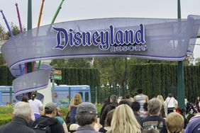 A large group of people entering the Disneyland Resort in Anaheim,