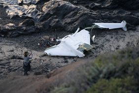 The wreckage is seen after a small plane crashes in the waters off Half Moon Bay on January 15, 2024 in San Mateo County, California