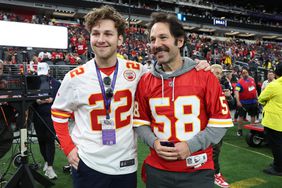 Jack Rudd (L) and Paul Rudd attend Super Bowl LVIII between the Kansas City Chiefs and the San Francisco 49ers at Allegiant Stadium on February 11, 2024 in Las Vegas, Nevada. 