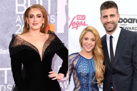Adele attends The BRIT Awards 2022 at The O2 Arena on February 08, 2022 in London, England., Singer-songwriter Shakira (L) and professional soccer player Gerard Pique attend the 2014 Billboard Music Awards at the MGM Grand Garden Arena on May 18, 2014 in Las Vegas, Nevada.