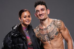 Max Holloway and Alessa Quizon for a post fight portrait backstage during the UFC Fight Night event on April 15, 2023 in Kansas City, Missouri. 