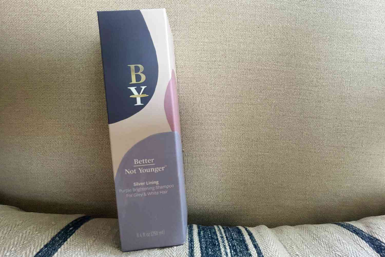A box of Better Not Younger Silver Lining Purple Brightening Shampoo for Grey & White Hair