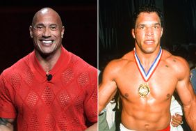 US actor Dwayne "The Rock" Johnson speaks onstage during the Warner Bros. Pictures "The Big Picture" presentation during CinemaCon 2022 ; Mark Kerr reacts after winning the heavyweight tournament during the UFC 15 event 