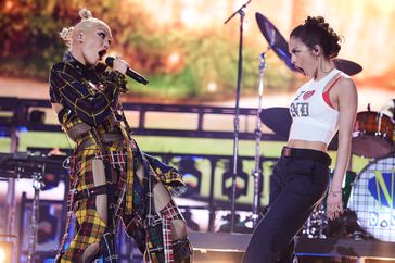 wen Stefani of No Doubt and Olivia Rodrigo perform at the Coachella Stage during the 2024 Coachella Valley Music and Arts Festival at Empire Polo Club on April 13, 2024 in Indio, California