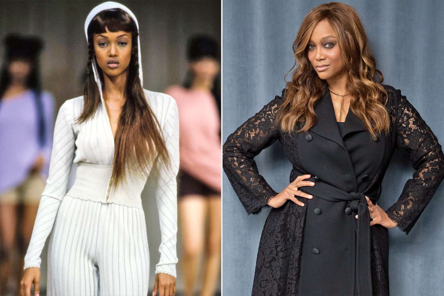 Book cover use of this asset requires approval. Please contact your Account Representative. Mandatory Credit: Photo by Guy Marineau/Condé Nast/Shutterstock (13706565ea) Model Tyra Banks walks the Azzedine Alaia Spring 1992 RTW (ready-to-wear) Runway collection. Azzedine Alaia Spring 1992 RTW, France; NEW YORK, NEW YORK - SEPTEMBER 28: Tyra Banks visits the SiriusXM Studios on September 28, 2022 in New York City. (Photo by Noam Galai/Getty Images)
