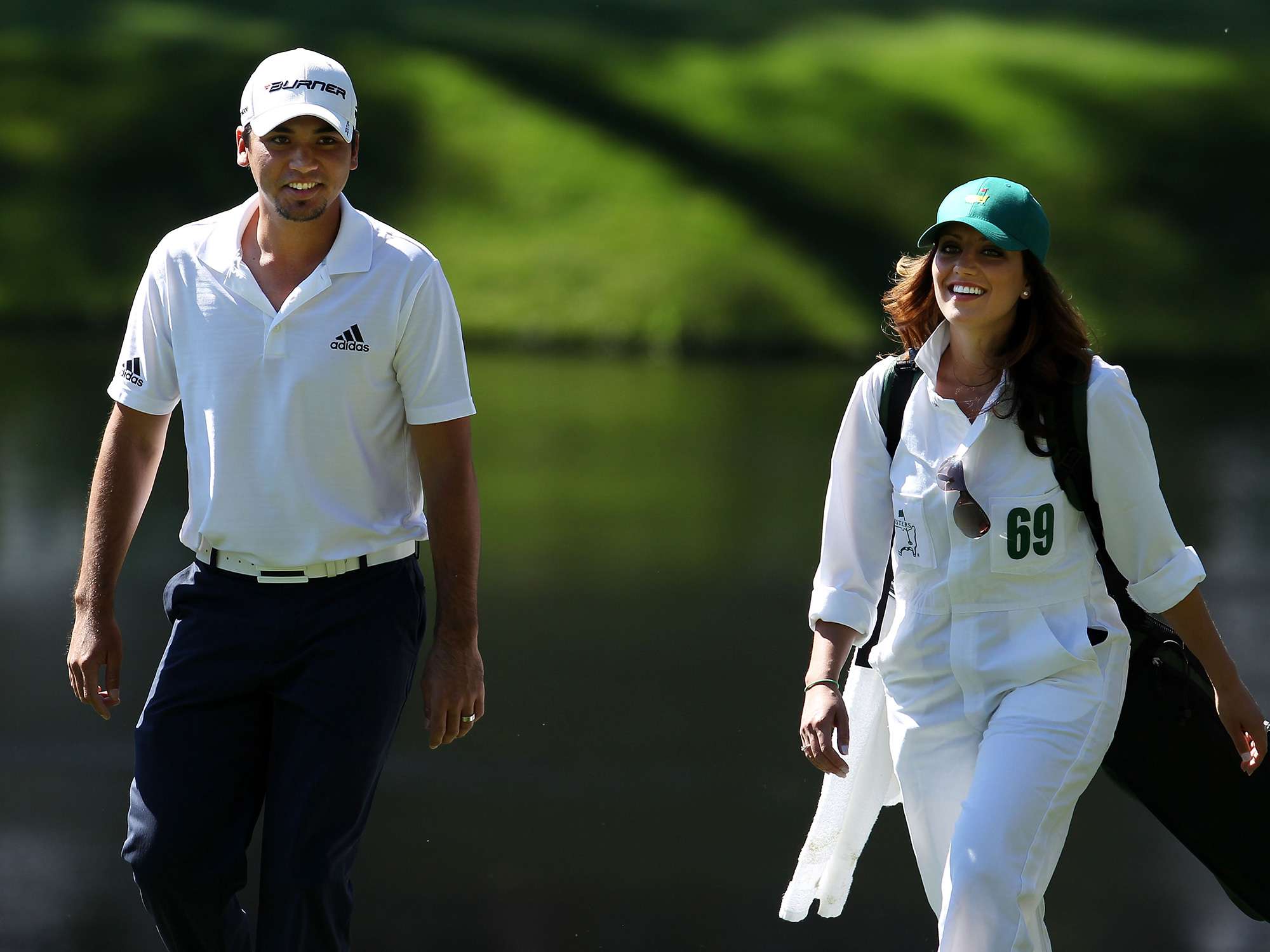 Jason Day and Ellie Day during the Par 3 Contest prior to the 2011 Masters Tournament at Augusta National Golf Club on April 6, 2011.
