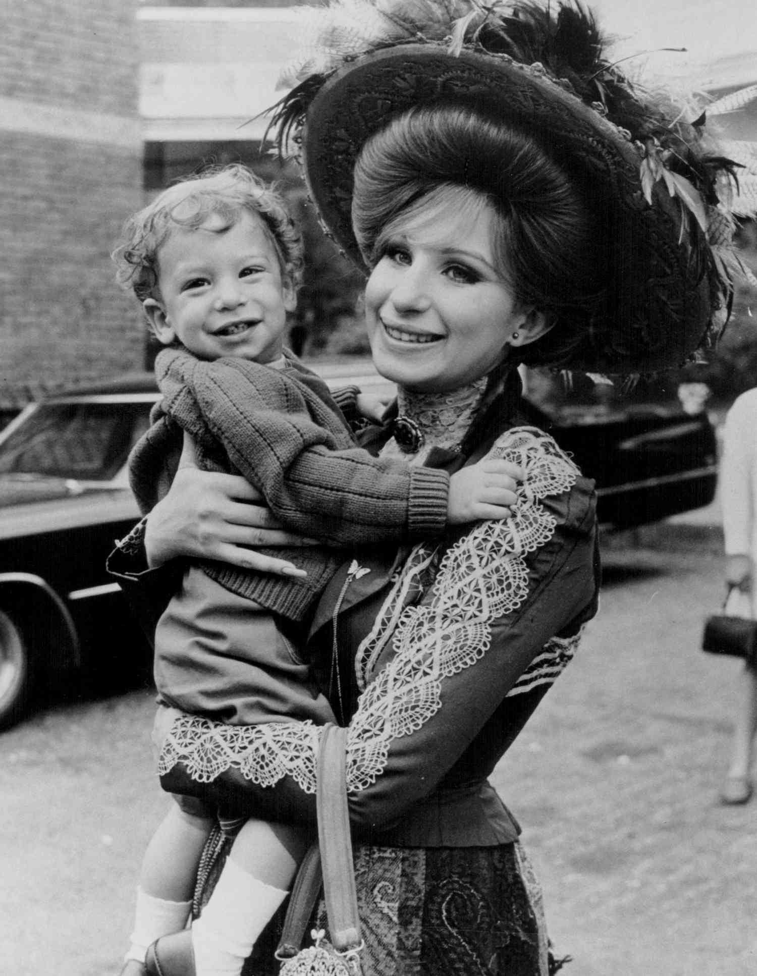 Barbra Streisand, with her son Jason Gould, on the set of the movie 'Hello, Dolly!', 1969