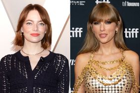 Emma Stone attends the photocall ahead of the Louis Vuitton Cruise Show 2024 ; Taylor Swift attends "In Conversation With... Taylor Swift" during the 2022 Toronto International Film Festival 