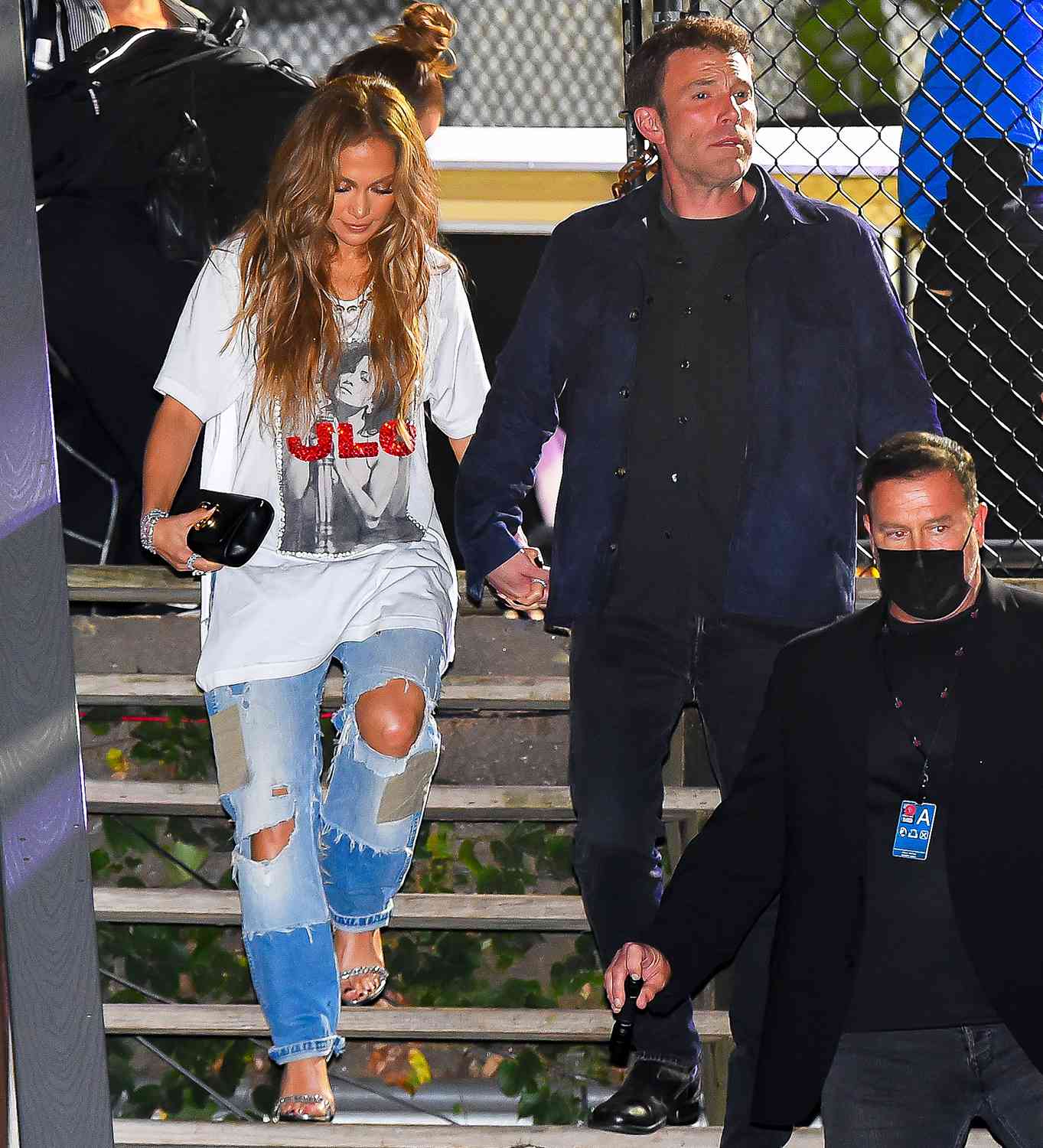 Jennifer Lopez and Ben Affleck are seen leaving Global Citizen Live at Central Park on September 25, 2021 in New York City.