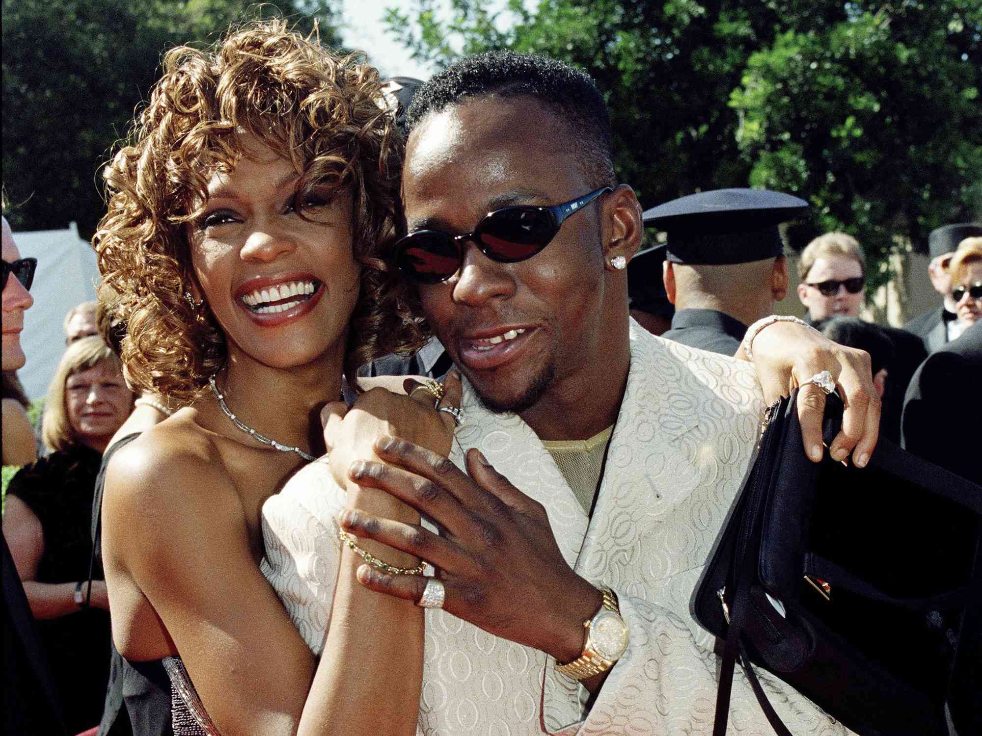 Whitney Houston, husband singer Bobby Brown on the red carpet at the 50th Annual Primetime Emmy Awards held at the Shrine Auditorium in Los Angeles, CA on September 13, 1998
