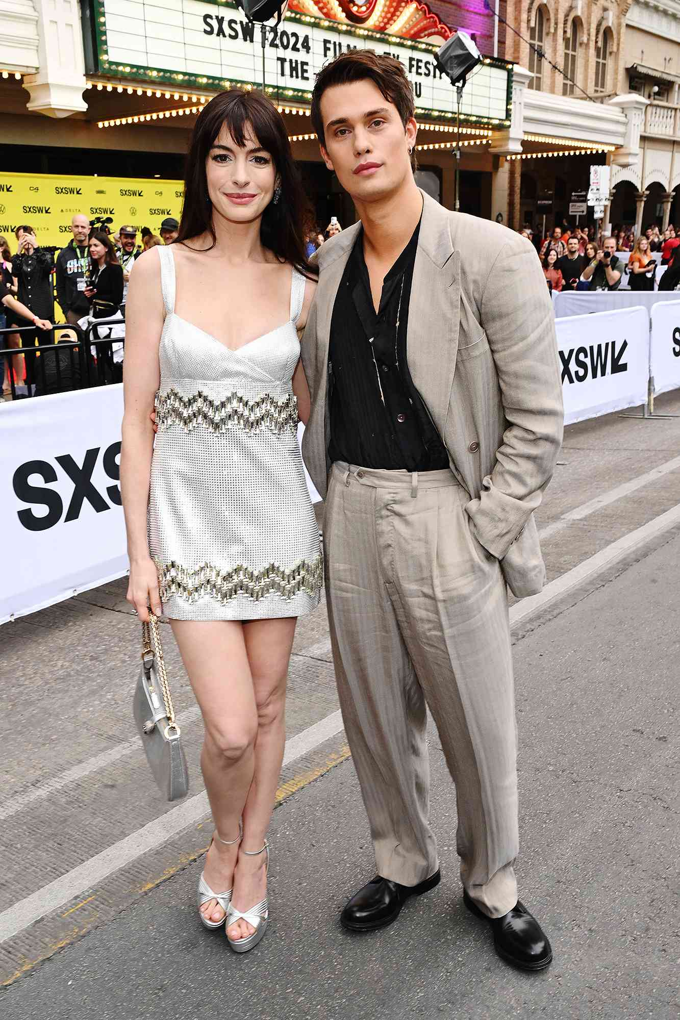 Anne Hathaway and Nicholas Galitzine attend "The Idea Of You" World Premiere during SXSW at The Paramount Theater on March 16, 2024 in Austin, Texas