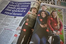 A picture shows stories in Britain's national newspapers, about the altered mother's day photo released by Kensington Palace on March 10, of Britain's Catherine, Princess of Wales and her children, in London on March 12, 2024. 