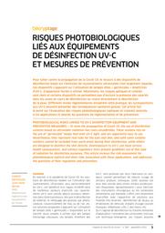 Risques photobiologiques liés aux équipements de désinfection UV-C et mesures de prévention | BRISSINGER D.
