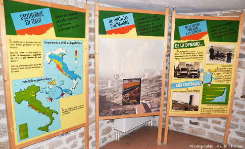 Le musée Géothermia traite de la géothermie au-delà du simple contexte local de Chaudes-Aigues comme en témoignent ces panneaux sur la géothermie en Italie