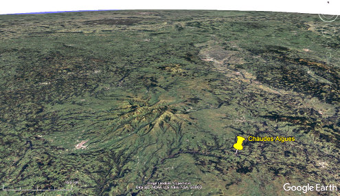 Vue aérienne de la région de Chaudes-Aigues, Cantal