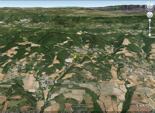 Vue Google Earth localisant la carrière de Loiras, Le Bosc, Hérault