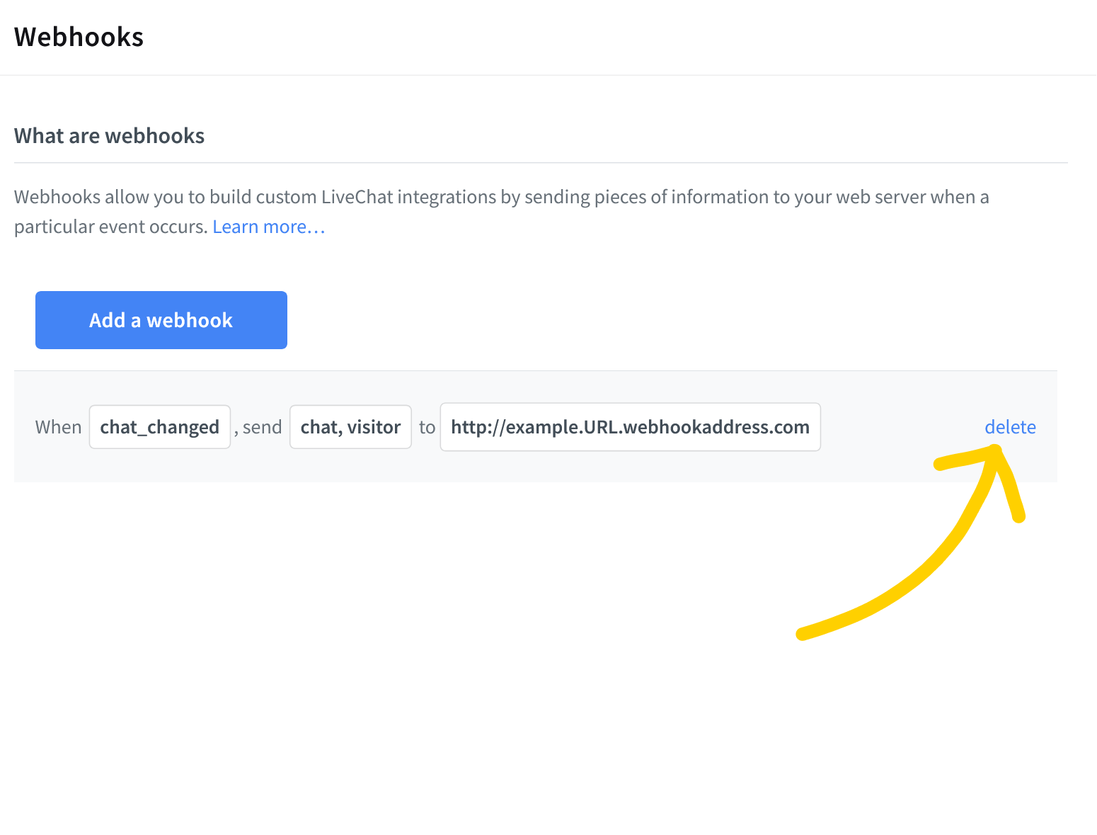 LiveChat HIPAA compliant: delete your webhook