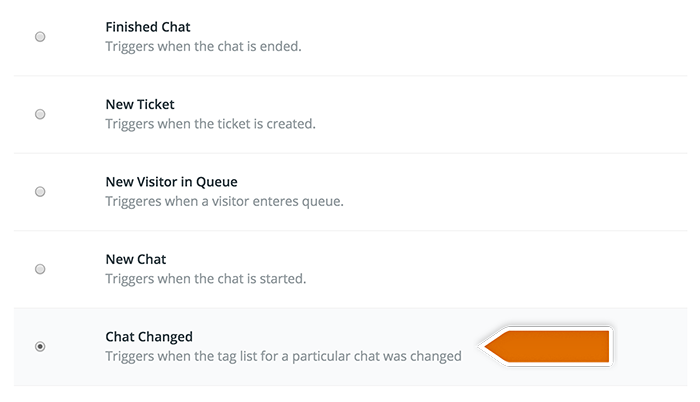Integration with Toggl: selecting LiveChat trigger