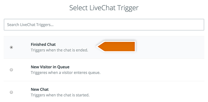 Capsule integration: Selecting LiveChat trigger